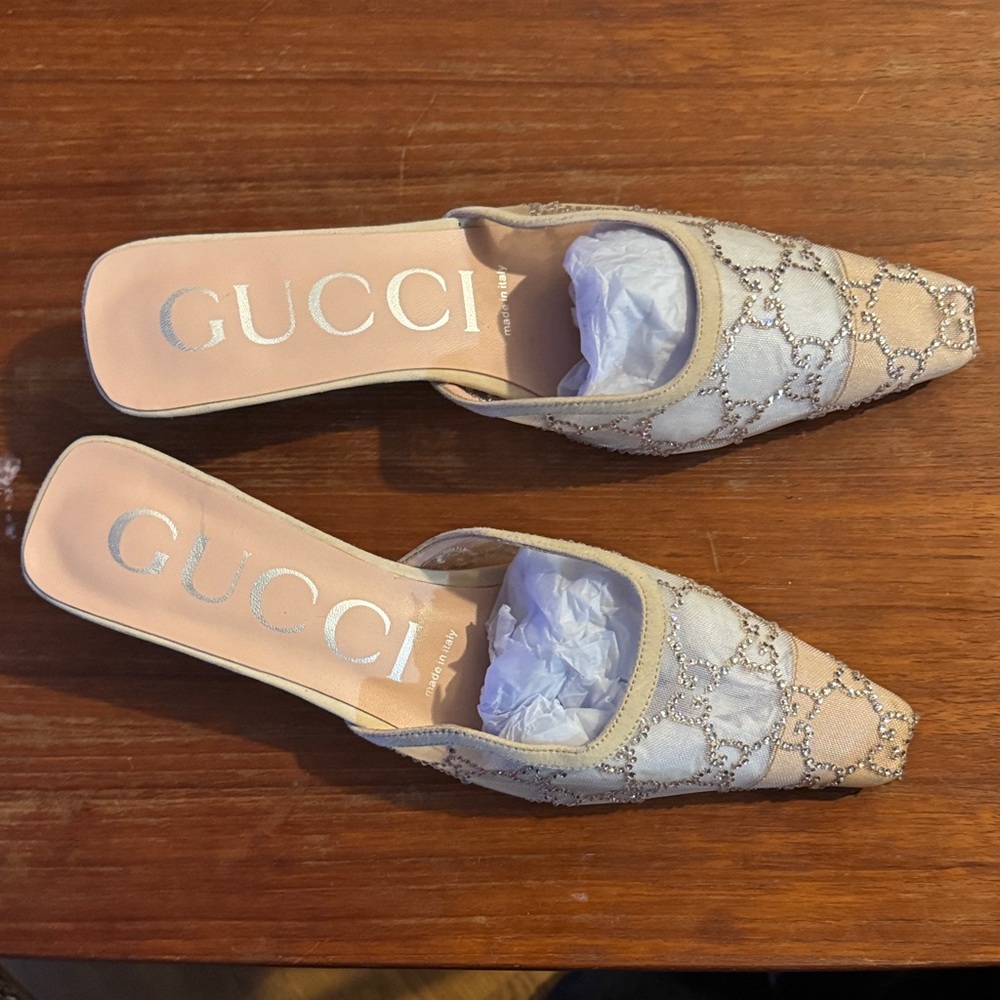 Gucci Women's Beige Embellished Mules